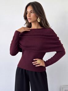 Firerie Sweater Pullover 2 in 1 Wanita Reguler, Cocok untuk Kencan, Makan Malam, Sehari-hari, Warna Burgundy, Musim Gugur, Elegan - Burgundy - View 4