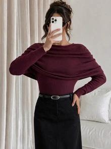 Firerie Sweater Pullover 2 in 1 Wanita Reguler, Cocok untuk Kencan, Makan Malam, Sehari-hari, Warna Burgundy, Musim Gugur, Elegan - Burgundy - View 8