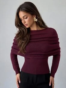 Firerie Sweater Pullover 2 in 1 Wanita Reguler, Cocok untuk Kencan, Makan Malam, Sehari-hari, Warna Burgundy, Musim Gugur, Elegan - Burgundy - View 5
