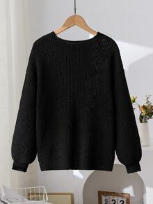 SHEIN 青少年女孩休閒百搭日常穿搭開襟衫 - 黑色 - 查看 2