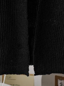 SHEIN 青少年女孩休閒百搭日常穿搭開襟衫 - 黑色 - 查看 4