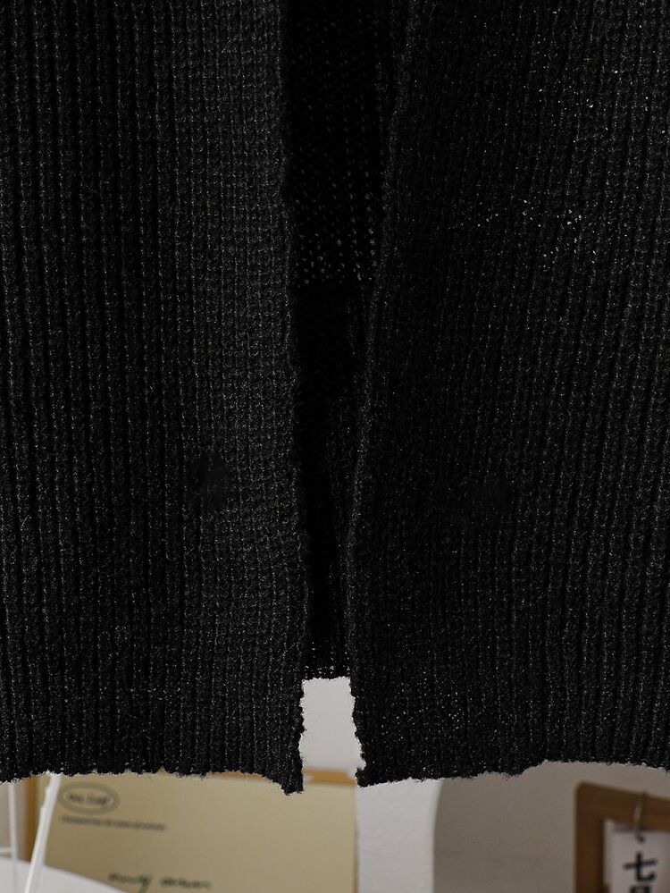 SHEIN Tween Girl Casual Versatile Daily Wear Cardigan - Black - View 4