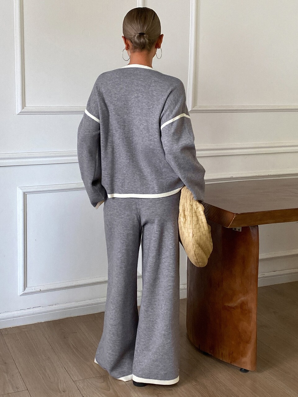 Women's Colorblock Drop Shoulder Long Sleeve Sweater And Knit Pants Casual Set