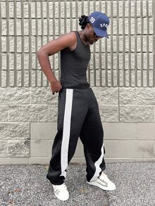 Harrin Don Harrin Don Men's Street Fashion Grey Loose Knit Long Sweatpants - Black - View 2