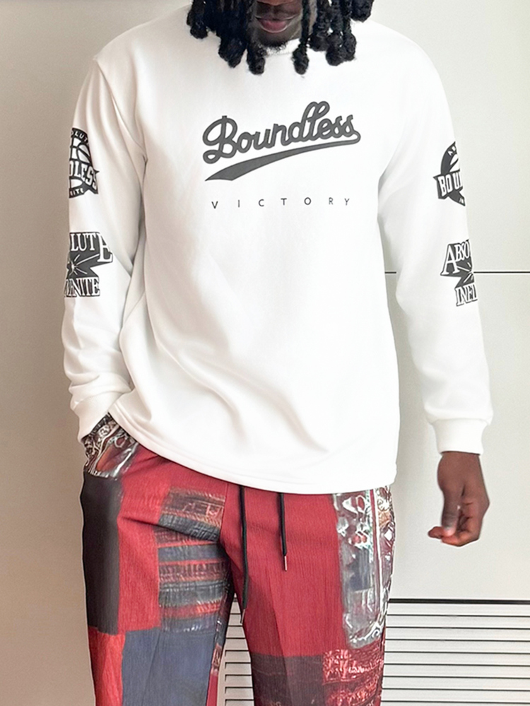 Harrin Don Harrin Don Men's Loose Fit Crew Neck Letter Graphic Long Sleeve T-Shirt, For Fall - White - View 5