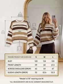 Cloudara Hairy Ombre Stripe Casual Knit Sweater - Brown - View 10
