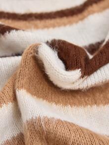 Cloudara Hairy Ombre Stripe Casual Knit Sweater - Brown - View 11