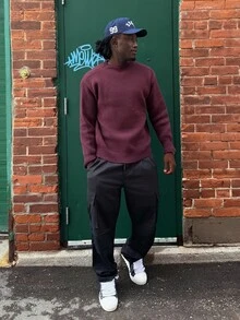 Harrin Don Harrin Don ANDREILEE Sweater Pullover Kasual Pria, Gaya Streetwear, Warna Polos, Lengan Panjang, Leher Bulat, Ringan, Poliester, Cocok Untuk Musim Semi, Gugur, dan Musim Dingin - Burgundy - View 5
