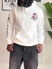 Harrin Don Harrin Don Zrgoth 男士抓绒连帽衫，时尚袋鼠口袋印花，秋冬款 - 白色 - 查看 6