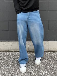 Harrin Don Harrin Don 1pc Justice Brother Vintage Washed Loose Wide Leg Jeans Pants, American Streetwear Style - Light Wash - View 5