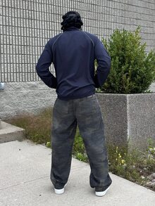 Harrin Don Harrin Don 男士复古街头迷彩阔腿牛仔裤 - 軍綠色 - 查看 3