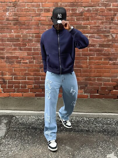 Harrin Don Harrin Don Grunge Goth Y2K Men's Fashion Casual Street Loose Personalized Young Sports College Straight Street Cross Embroidered Solid Color All Season Denim Jeans