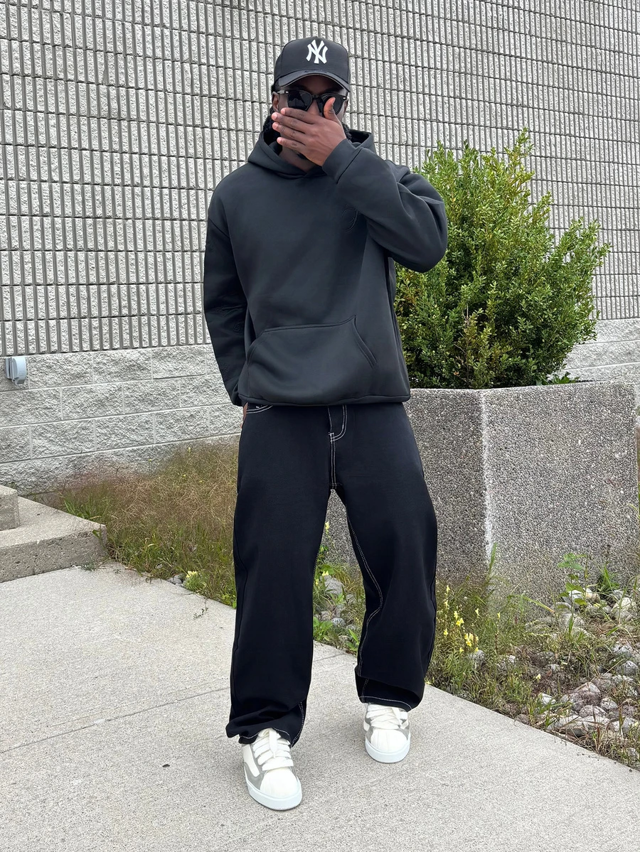 Harrin Don Harrin Don 男士黑色简约直筒牛仔裤,宽松百搭通勤休闲裤,四季皆宜的街头时尚单品 - 黑色 - 查看 1