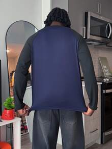 Harrin Don Harrin Don Kaos Pria Lengan Raglan dengan Desain Kancing Warna Kontras, Musim Gugur - Navy Blue - View 2
