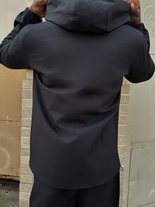 Harrin Don Harrin Don 男士春秋連帽夾克外套，附口袋，印花輕量外衣 - 黑色 - 查看 3