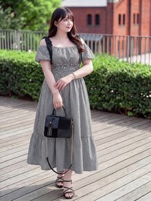 Bijouette 大尺碼夏季限量版黑白紮染無袖洋裝 泡泡袖 高腰收腰 A字裙 度假仙氣舒適休閒風 - 黑與白 - 查看 1