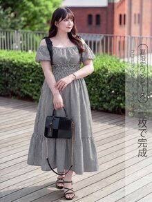 Bijouette 大尺碼夏季限量版黑白紮染無袖洋裝 泡泡袖 高腰收腰 A字裙 度假仙氣舒適休閒風 - 黑與白 - 查看 8