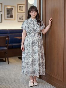 Bijouette Plus Size Black White Ink Print Double Layer Ruffle Faux Pearl Button Waist-Cinched Dress, Suitable For Dating Tea Party Evening Formal Summer Elegant - Black and White - View 3