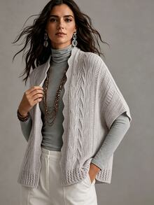 Breezaya Women's Fashion Vintage Hollow Knit Cardigan For Daily Wear - Grey - View 3