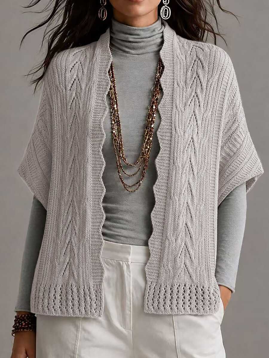 Breezaya Women's Fashion Vintage Hollow Knit Cardigan For Daily Wear - Grey - View 1