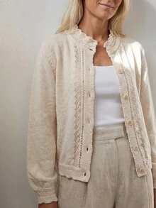 Sprig & Strand Elegant Vintage Lace Ruffle 3D Collar Spring/Autumn Women's Thin Cardigan Brunch Cream White - Apricot - View 6
