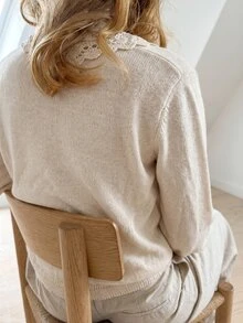 Sprig & Strand Elegant Vintage Lace Ruffle 3D Collar Spring/Autumn Women's Thin Cardigan Brunch Cream White - Apricot - View 2