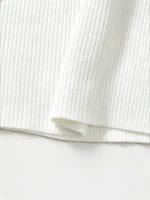 SHEIN New Chinese Style French Elegant Stand Collar Ribbed Knit Top With Traditional Frog Buttons Brunch White And Black Autumn - White - View 4