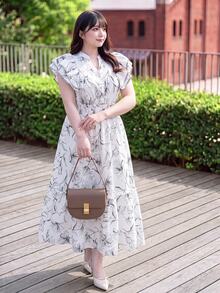 Bijouette Plus Floral Print Ruffle Trim Dress - Black and White - View 8