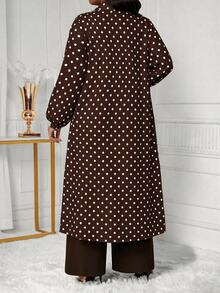 SHEIN Lady Plus Size Women's Polka Dot Long Sleeve Top And Long Casual Daily 2 Pieces Set Fall - Multicolor - View 2