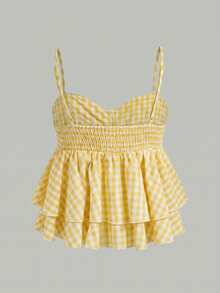 Girlism TEENGIRL Summer White Sweet Pleated Ruffle Trim Camisole Top,Summer Crop Tops Vacation Cute - Yellow - View 2