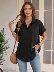Rosumi Plus Size Women's Early Spring Amethyst Purple 3/4 Sleeve Blouse Navy Blue Fall - Navy Blue - View 1