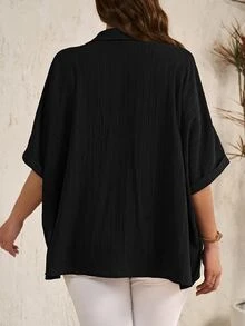 Rosumi Plus Size Women's Early Spring Amethyst Purple 3/4 Sleeve Blouse Navy Blue Fall - Navy Blue - View 4