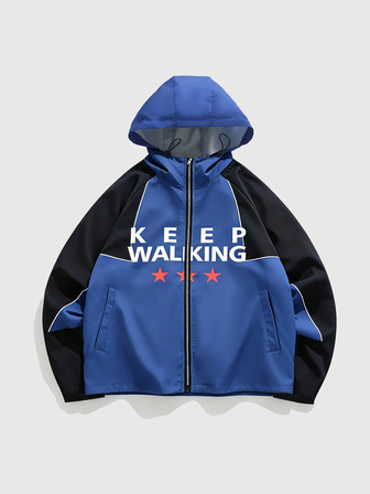 Men's Colorblock Patchwork Hooded Loose Fit Jacket