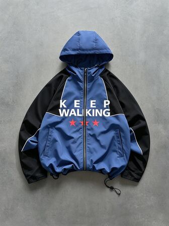 Veste à capuche ample pour hommes avec patchwork blocs de couleurs