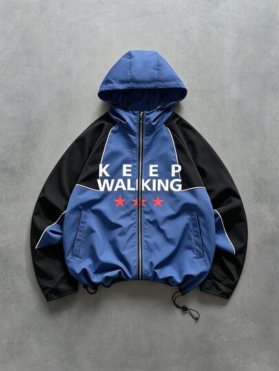 Men's Colorblock Patchwork Hooded Loose Fit Jacket