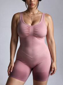 Velisys Velisys Rompi Olahraga Kasual Lipit Warna Polos Ukuran Plus untuk Wanita, Cocok untuk Perjalanan Sehari-hari - Dusty Pink - View 2