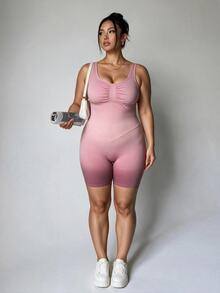 Velisys Velisys Rompi Olahraga Kasual Lipit Warna Polos Ukuran Plus untuk Wanita, Cocok untuk Perjalanan Sehari-hari - Dusty Pink - View 1