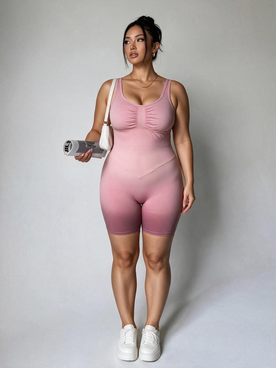 Velisys Velisys Rompi Olahraga Kasual Lipit Warna Polos Ukuran Plus untuk Wanita, Cocok untuk Perjalanan Sehari-hari - Dusty Pink - View 1
