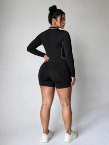 Velisys Velisys Women's Plus Size Colorblock Zipper Casual Daily Travel Sports Jacket - Black and White - View 3