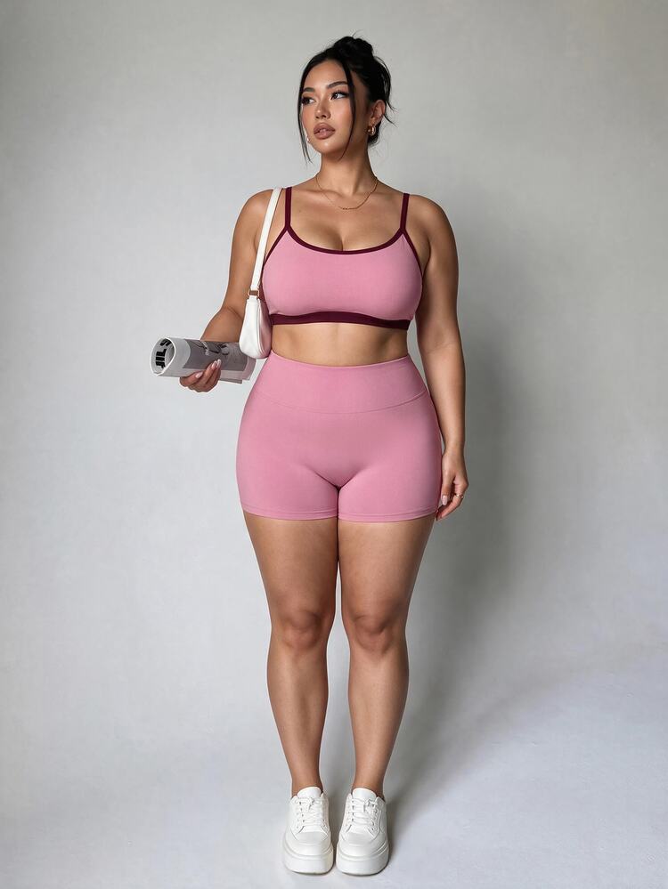 Velisys Velisys 女款大尺碼拼色休閒個性日常運動細肩帶背心健身房穿搭 粉色夏季 - 藕粉色 - 查看 1