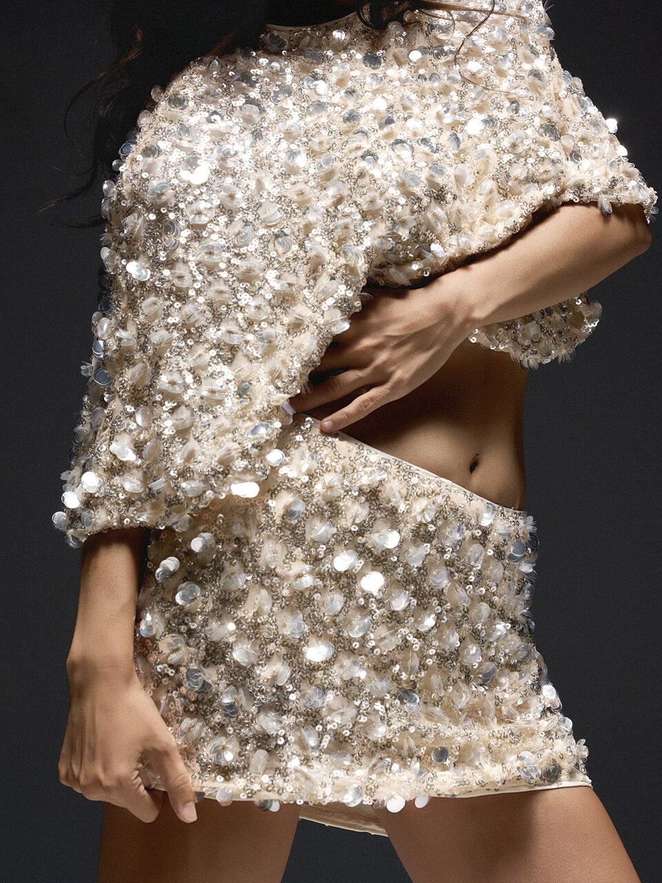 KIZN Sequin Paillette Embellished Bodycon Mini Skirt
