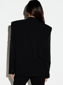 KIZN Crystal Embellished Double-Breasted Blazer With Lapel Collar And Welt Pockets For Party Evening Holiday Occasion - Black - View 3