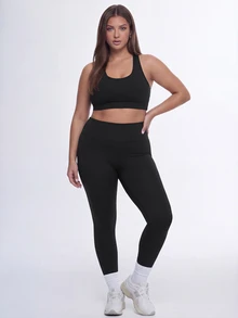 SHEIN Velisys Plus Size Solid Color Cropped Tank Top Leggings Sports Alternative Kawaii Set Gym Navy Blue Summer - Multicolor - View 2