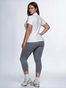 SHEIN Velisys Women Plus Size Sports Tees Tanks Gym Golf White Summer Alternative - White - View 3