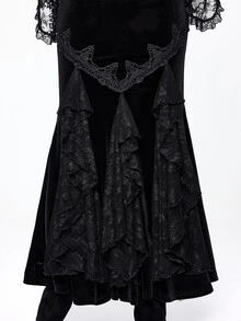 ROMWE Women's Velvet Lace Applique Mermaid Tail Bodycon Skirt, Elegant Palace Gothic Style - Black - View 6