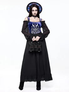 ROMWE Dark Gothic Court Halloween Outfit Church Castle Silver Foil Tight Contrast Color Velvet Women's Vest - Purple - View 8