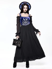 ROMWE Dark Gothic Court Halloween Outfit Church Castle Silver Foil Tight Contrast Color Velvet Women's Vest - Purple - View 9