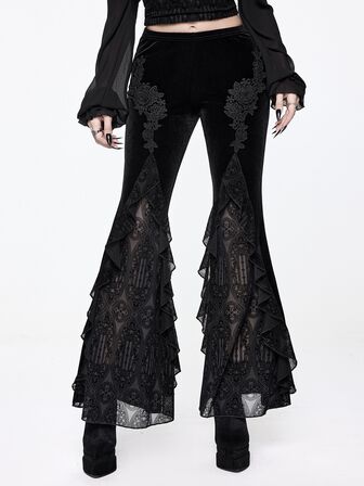 Women's Flocked Flare Pants With Applique Flocked Court Goth Luxurious