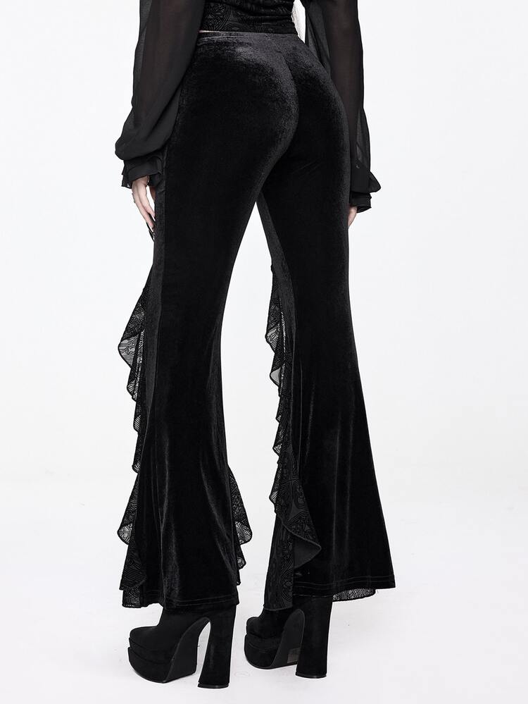 ROMWE Women's Flocked Flare Pants With Applique Flocked Court Goth Luxurious - Black - View 4