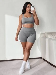 Slayform Slayform 2PCS Women Plus Size Sports Alternative Shorts Gym Gray Summer - Multicolor - View 3
